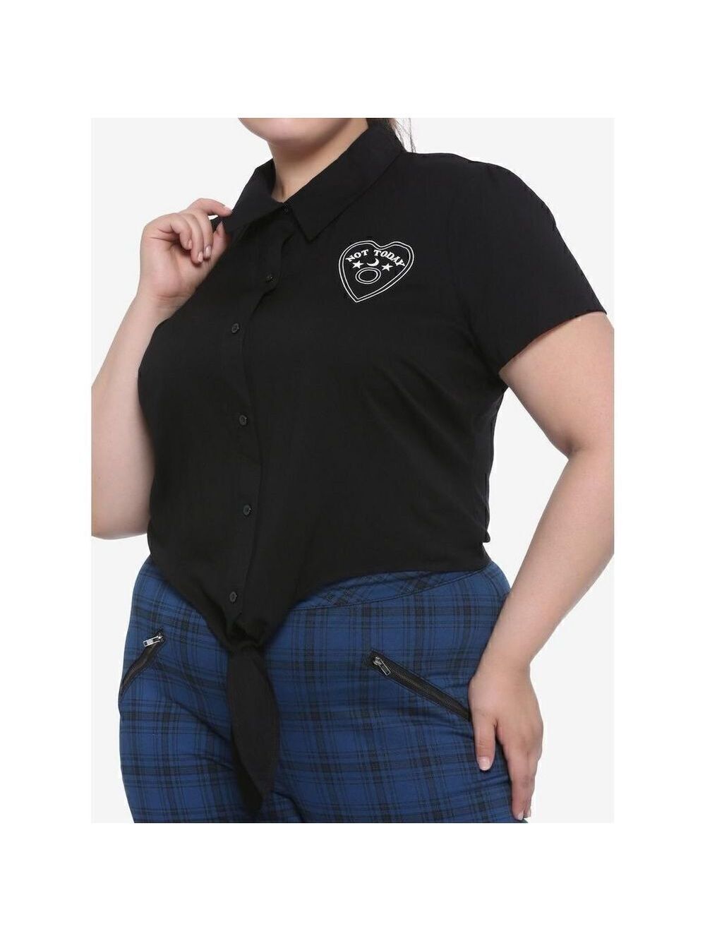 Not Today Planchette Tie-Front Girls Woven Button-Up Plus Size 2